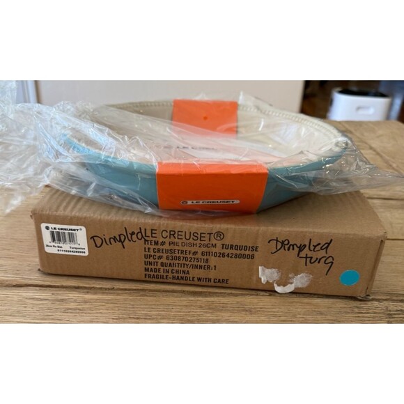 Le Creuset Stoneware Large 26 cm 10 1/4 in 2 1/4 qt 2.1 L Pie Dish Turquoise NEW - Picture 7 of 8